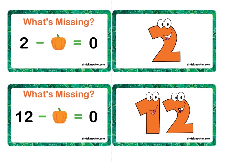 Subtraction Pumpkin Flashcards Adding Within 10
