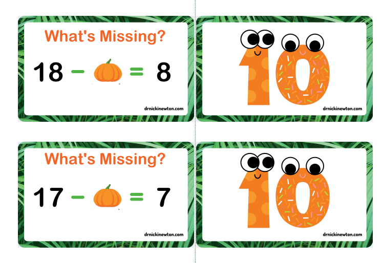 Subtraction Pumpkin Flashcards Adding Within 20