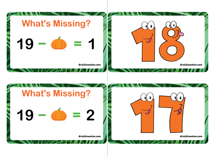Subtraction Pumpkin Flashcards Adding Within 20
