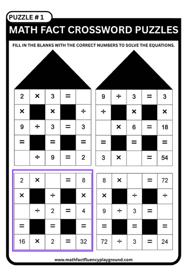 CROSS WORD PUZZLE: Multiplication and Division