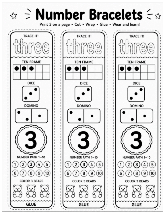 Number Bracelets 1–10 | Kindergarten Number Sense Printable Activity
