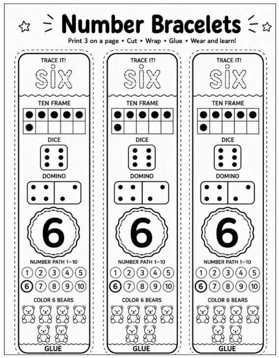 Number Bracelets 1–10 | Kindergarten Number Sense Printable Activity