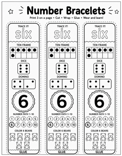 Number Bracelets 1–10 | Kindergarten Number Sense Printable Activity