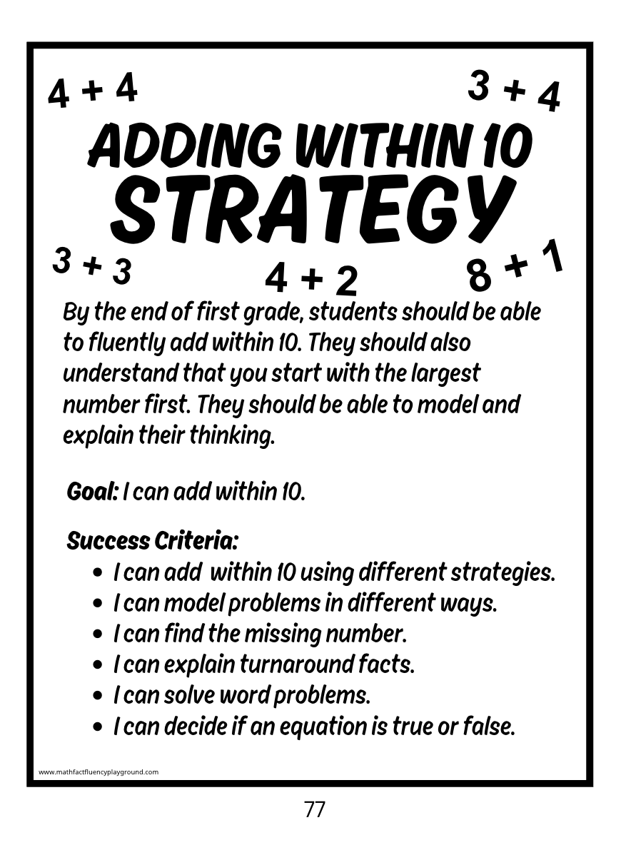 Math Fact Fluency Playground Addition Fact