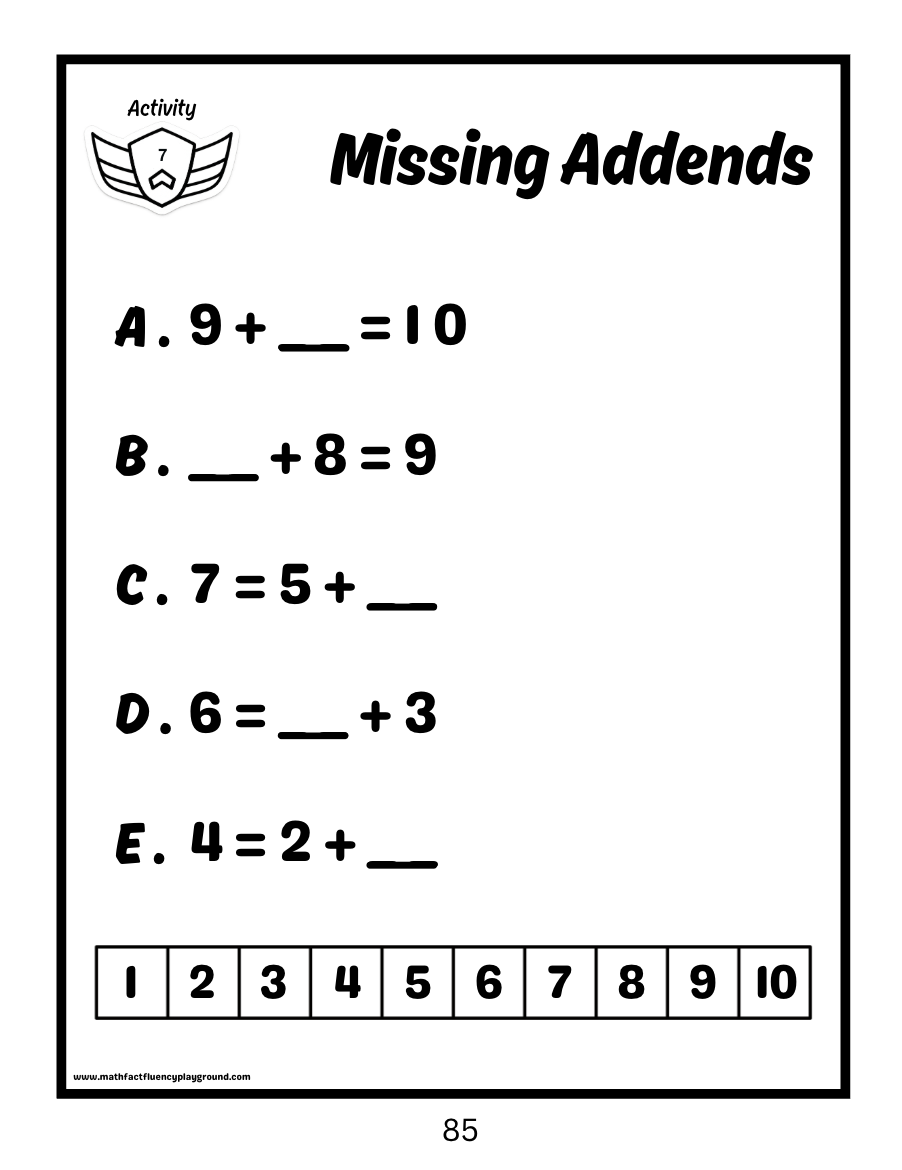 Math Fact Fluency Playground Addition Fact
