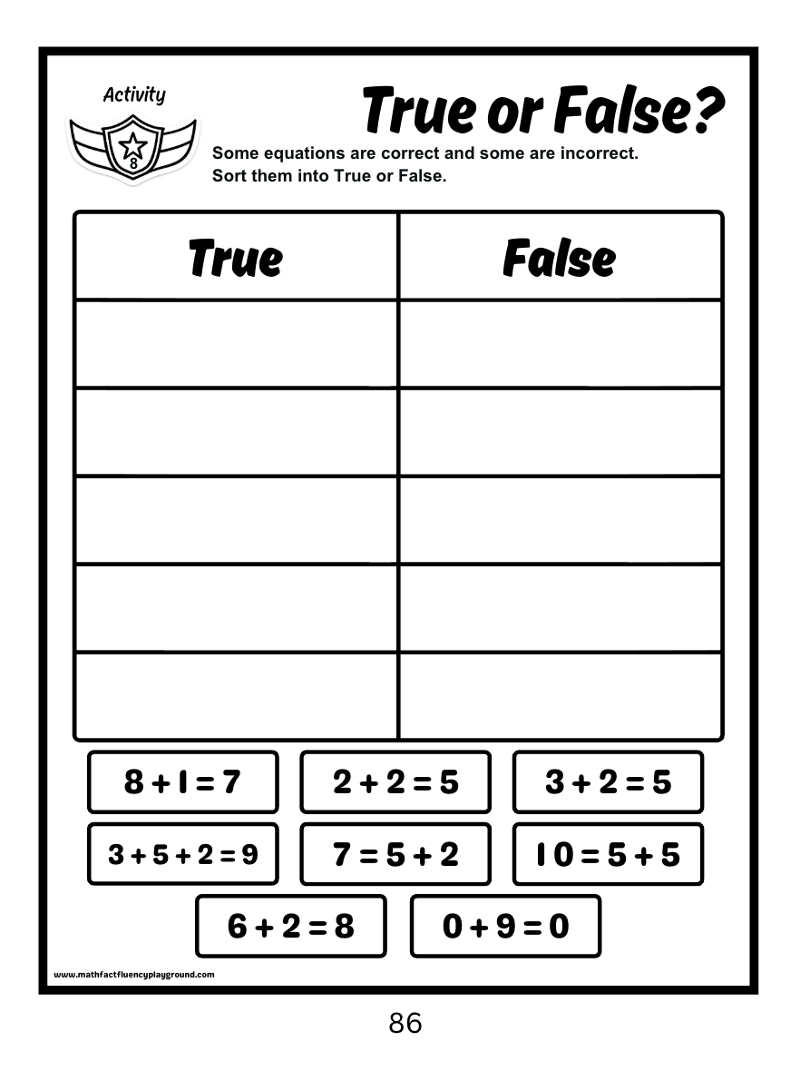 Math Fact Fluency Playground Addition Fact