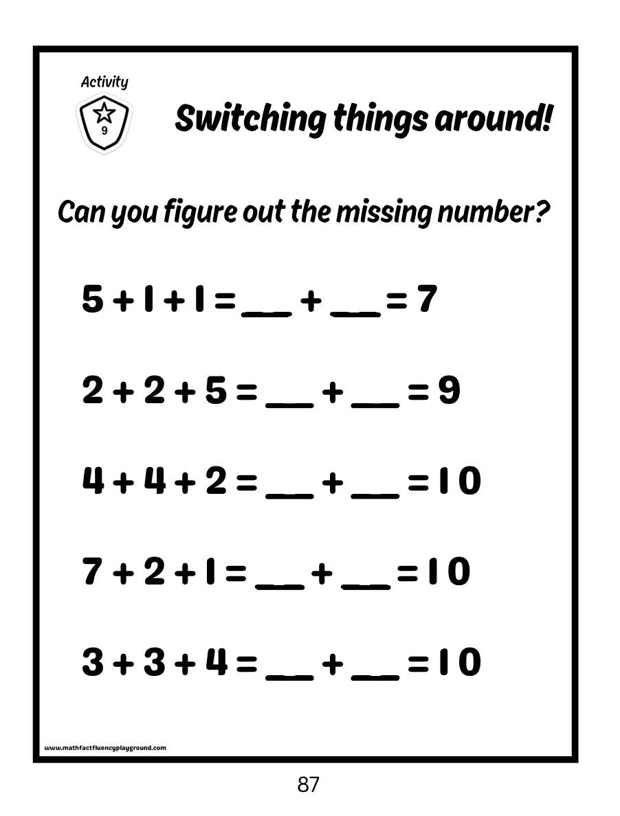 Math Fact Fluency Playground Addition Fact