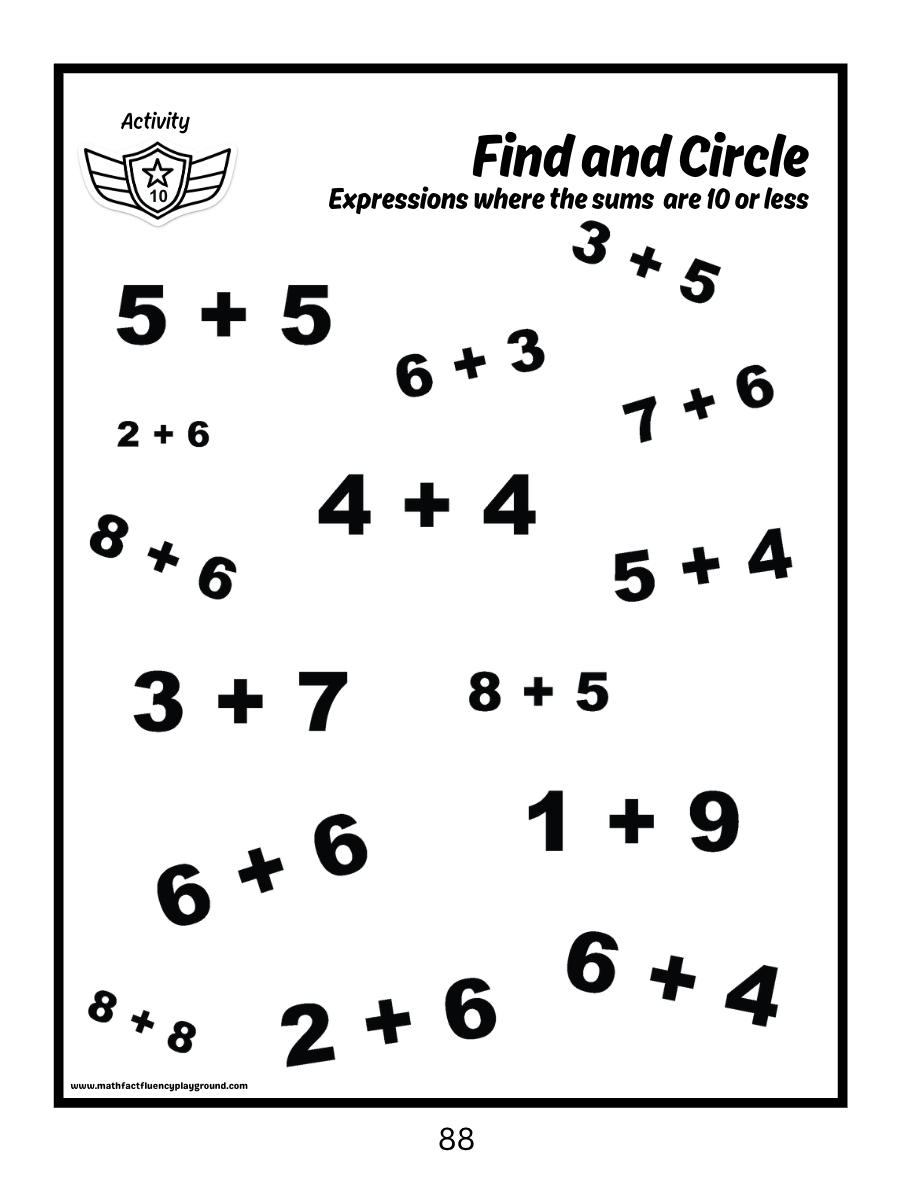 Math Fact Fluency Playground Addition Fact