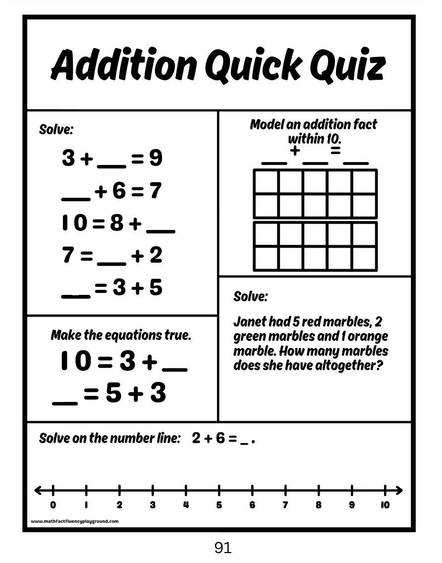 Math Fact Fluency Playground Addition Fact