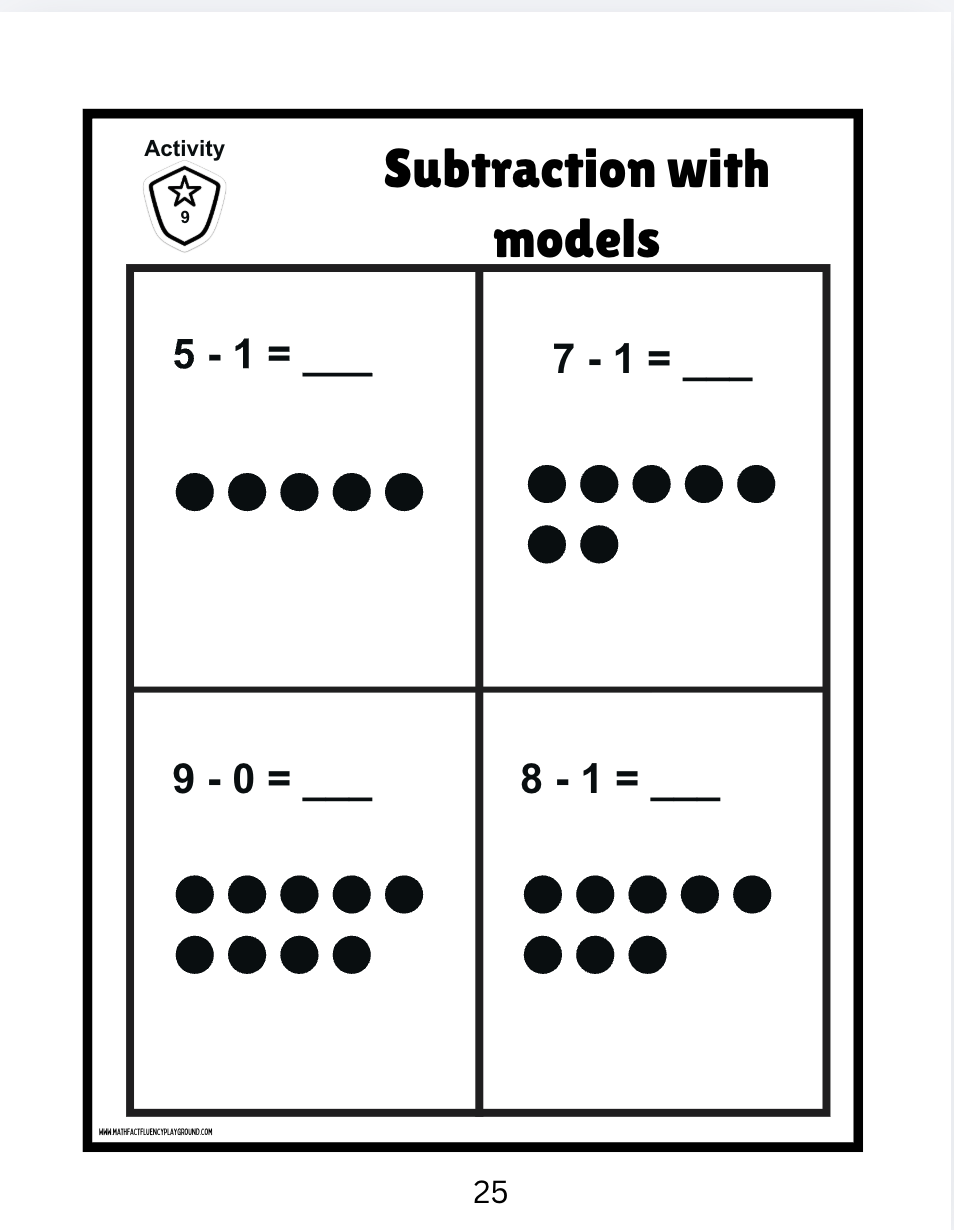 Math Fact Fluency Playground Subtraction Facts