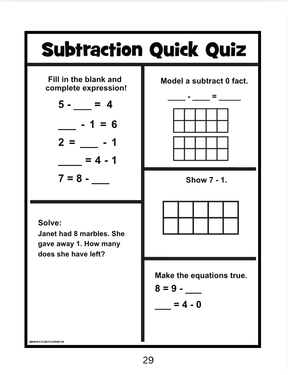 Math Fact Fluency Playground Subtraction Facts