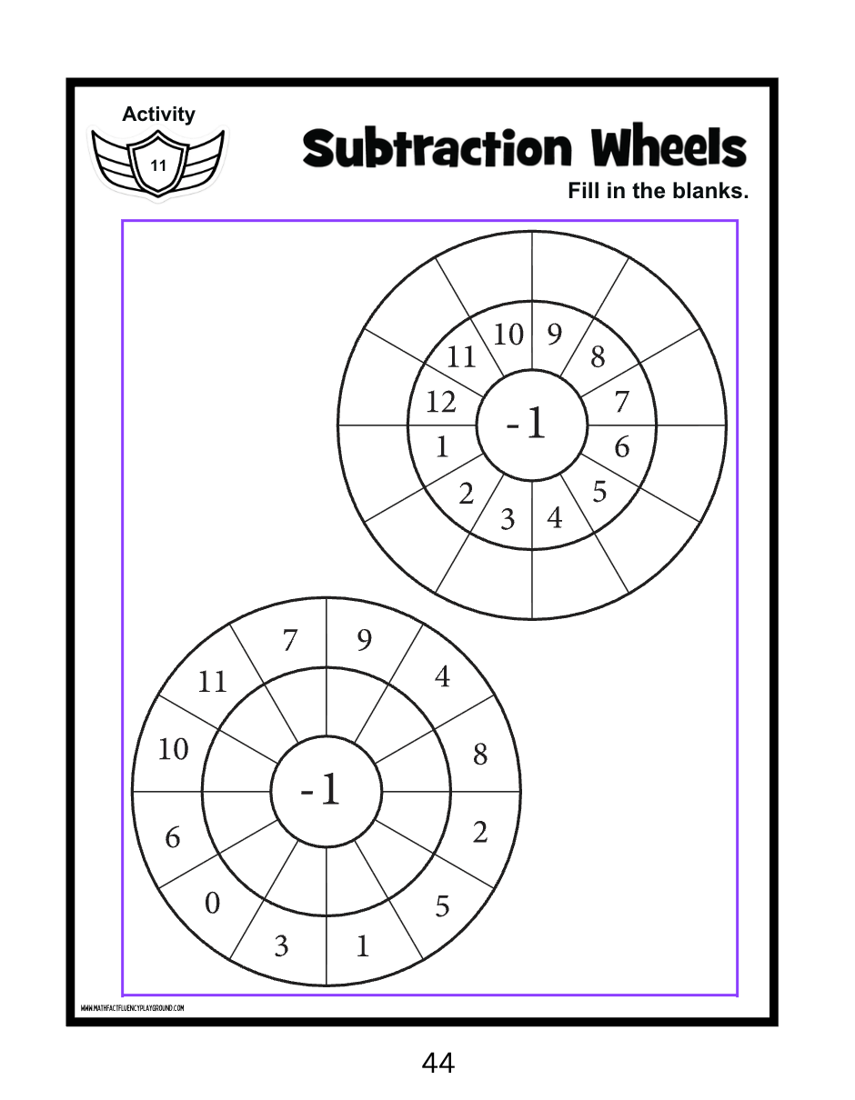 Math Fact Fluency Playground Subtraction Facts