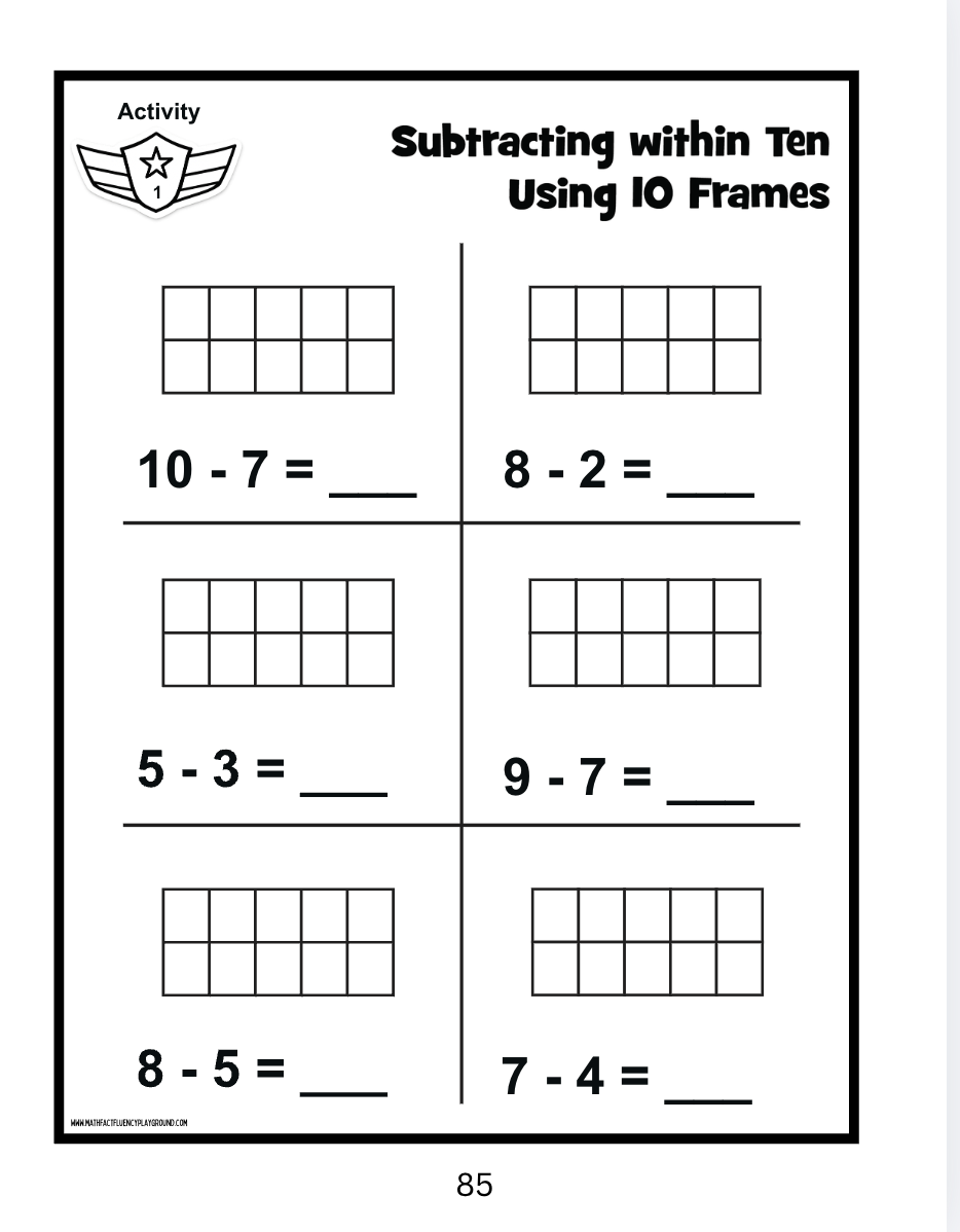 Math Fact Fluency Playground Subtraction Facts